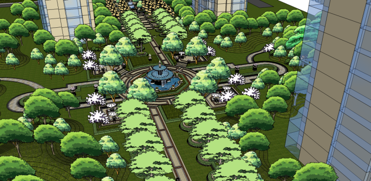新古典园林景观模型资料下载-新古典居住区景观su模型