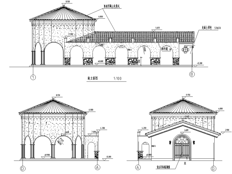 单层建筑cad施工图资料下载-西班牙风格独栋单层售楼处建筑设计方案施工图CAD