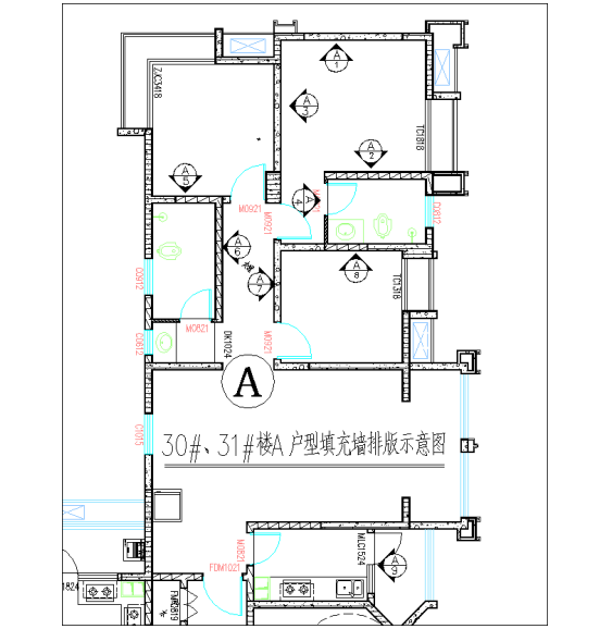 棚户区改造工程填充墙砌体施工方案-砖砌构造柱布置图