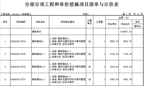 [广州]办公区安装工程预算书(含图纸)-分部分项工程量清单与计价表