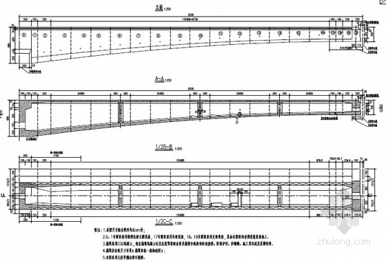 三跨波形钢腹板预应力混凝土连续箱梁桥施工图262页（集多国规范）-箱梁一般构造图 