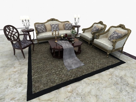 欧式组合家具资料下载-欧式沙发组合3D模型下载