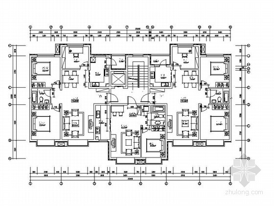 塔式户型CAD资料下载-某十一层塔式高层户型图（103/60/101）