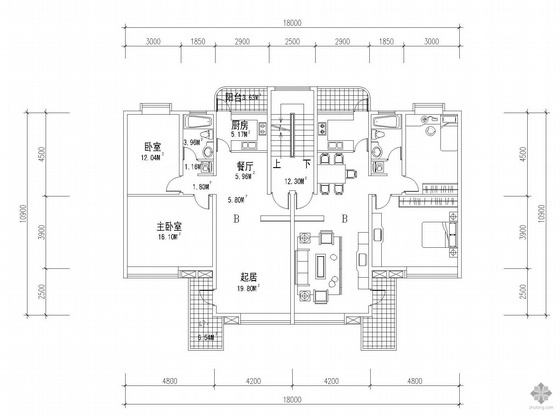 70平米一梯两户建筑图资料下载-板式多层一梯两户户型图(82/82)