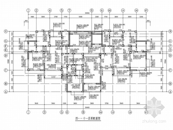 [河南]11层框架剪力墙结构经济适用房结构施工图-四--十一层梁配筋图 