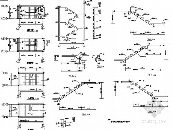 某六层砖混住宅全套结构施工图-楼梯详图 