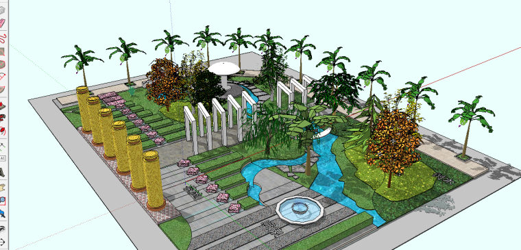 小庭院全套资料下载-中式小庭院景观设计模型　