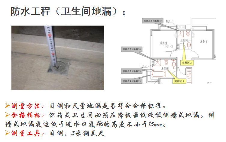 建筑工程实体实测实量标准及操作手法-防水工程（卫生间地漏）