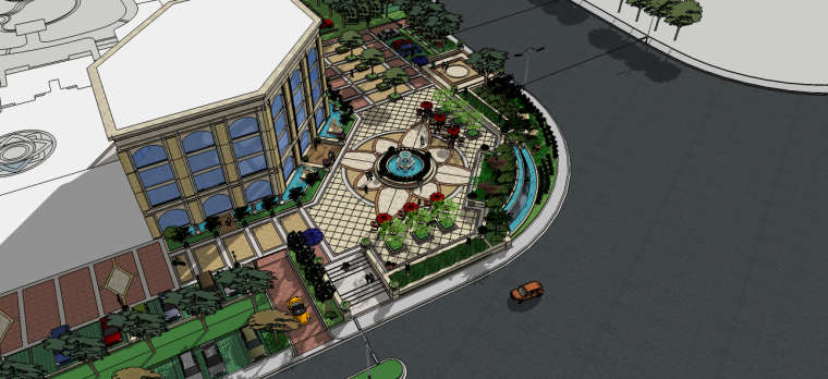 欧式酒店公寓模型下载资料下载-售楼部广场景观su模型（接待中心）