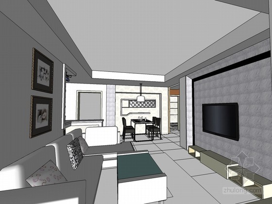 创新时尚家庭住宅资料下载-清新时尚客餐厅SketchUp模型下载