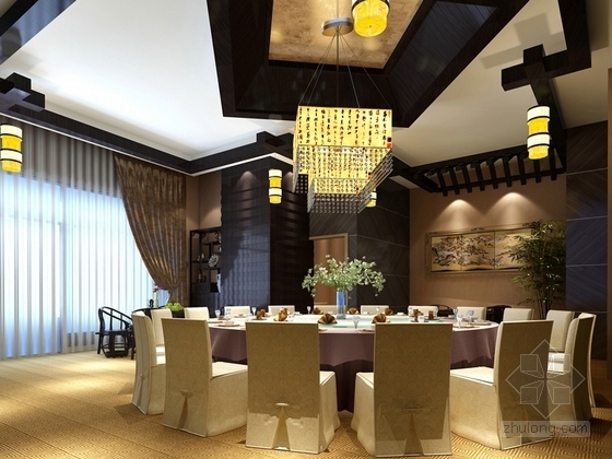 [浙江]中式休闲餐厅装饰施工图（含效果图）-中式休闲餐厅会所装饰施工图效果图