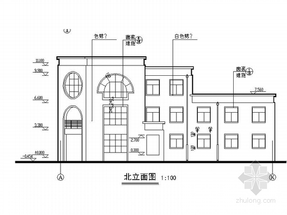 三层现代风格市级幼儿园教学楼设计施工图-三层现代风格市级幼儿园教学楼立面图