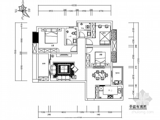 公寓装饰图资料下载-[江西]时尚新古典风格三居室公寓装修施工图（含效果）