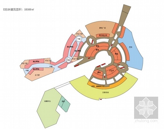 [福建]时尚动感型市级商业综合体建筑设计方案文本-时尚动感型市级商业综合体建筑平面图