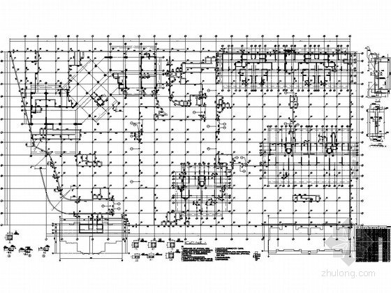 [江苏]地下单层混凝土框架结构附建式地下车库结构施工图-地下室墙柱布置图 