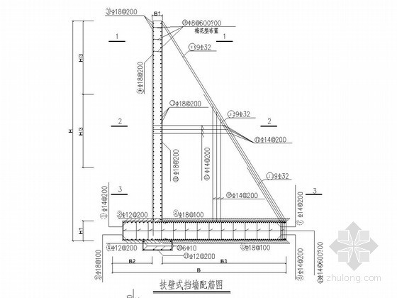 4米宽桥梁设计图资料下载-扶壁式挡土墙设计图（4~12米）