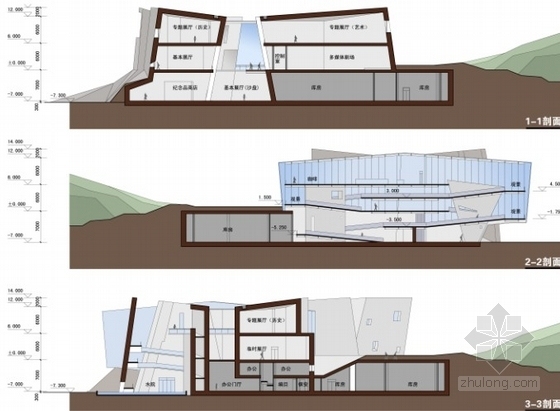 [重庆]现代风格2层纪念馆建筑设计方案文本-纪念馆剖面图