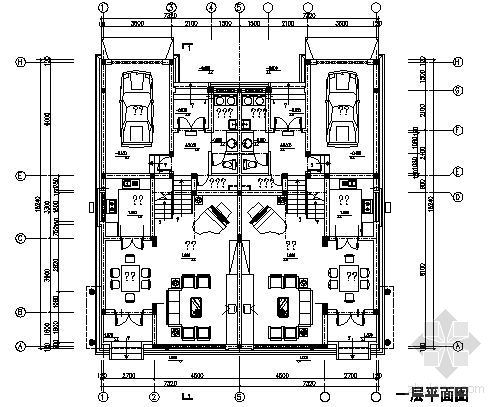 某三层双拼联排别墅设计方案（L1对称设计）-3