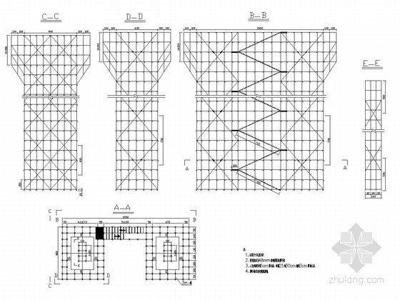 大型钢管混凝土拱桥实施性施工组织设计（82米高墩 翻升模板）-墩身施工脚手架设计图 