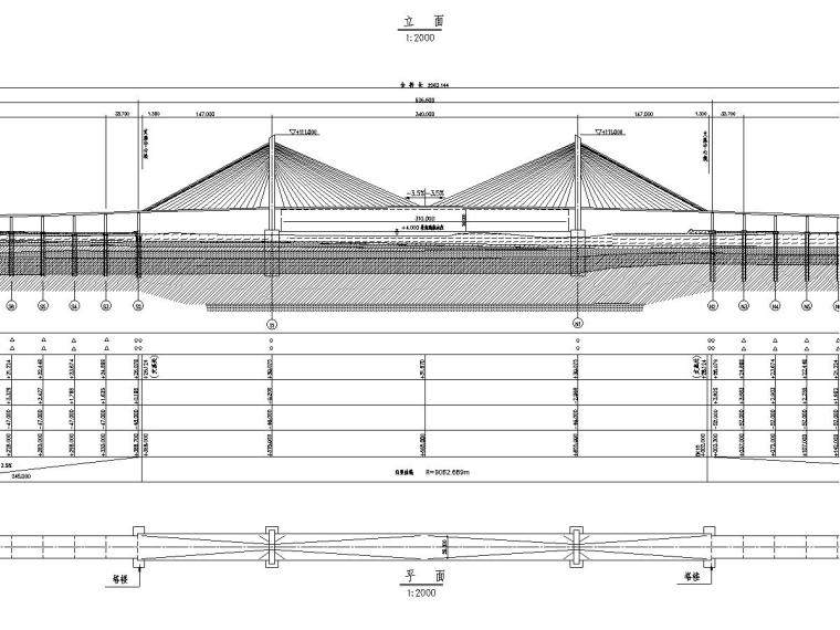 双塔三索面斜拉桥资料下载-双塔双索面三跨预应力混凝土梁斜拉桥上部结构施工图设计85张