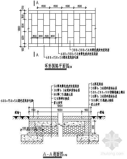 园路设计cad详图资料下载-环形园路详图