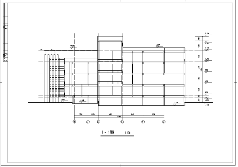 长126米宽47.7米五层学校图书馆设计图（带外观效果)-剖面图
