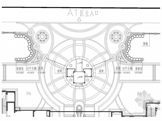 [福建]高档典雅型小区景观规划设计施工图-入口平面图 