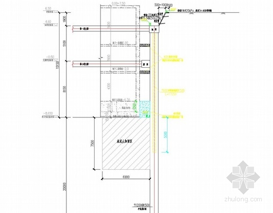 [福建]16米深基坑排桩加两道混凝土内支撑支护施工图（通过专家论证）-基坑支护剖面图 