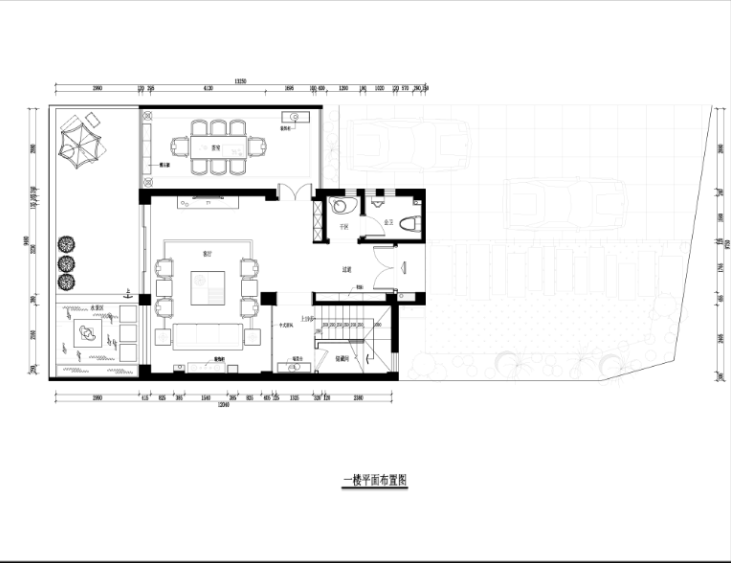 某中式建欧别墅室内装修设计施工图及效果图-一层平面布置图