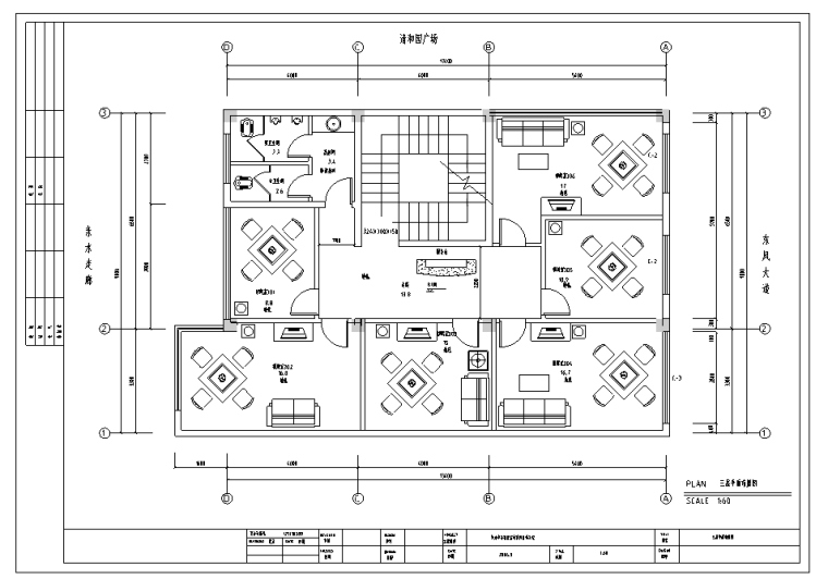 毕兹卡西餐咖啡厅室内装修设计施工图纸-三层平面布置图