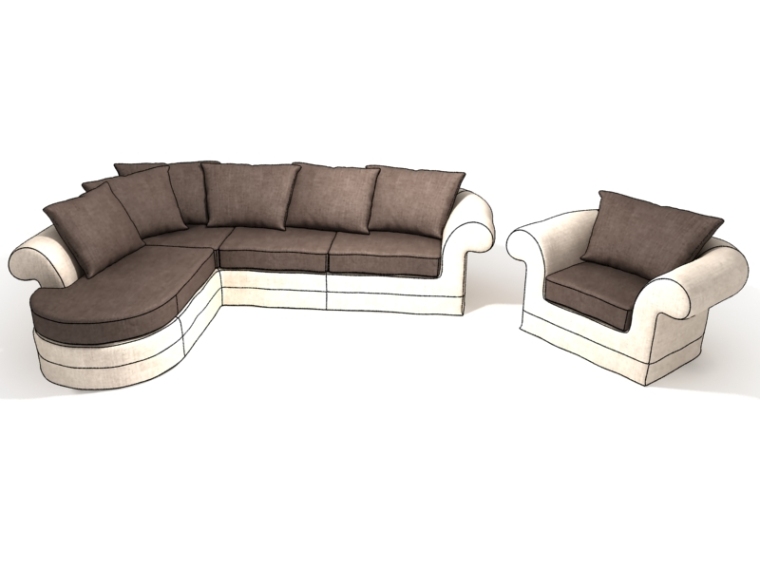 中式椅沙发组合3d模型资料下载-现代舒适沙发3D模型下载