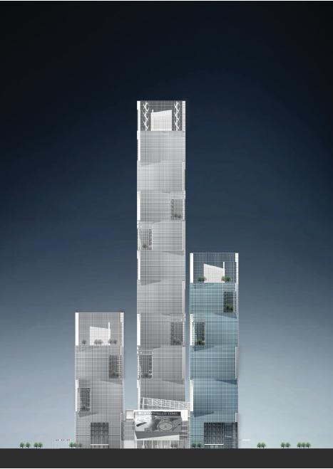 [天津]超高层现代风格塔楼商业综合楼建筑设计方案文本-超高层现代风格塔楼商业综合楼建筑立面图