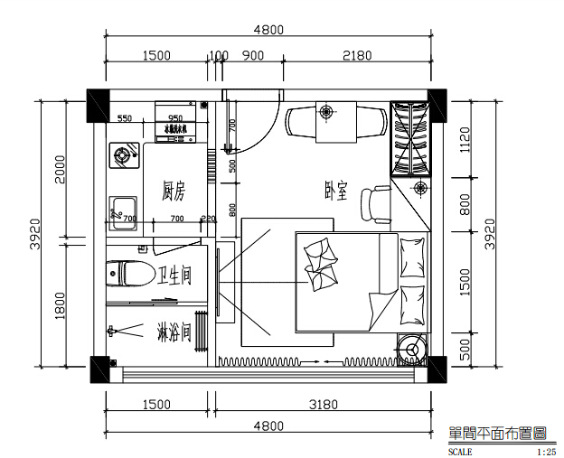 手机咖啡店室内设计方案资料下载-公寓单间室内设计方案文本