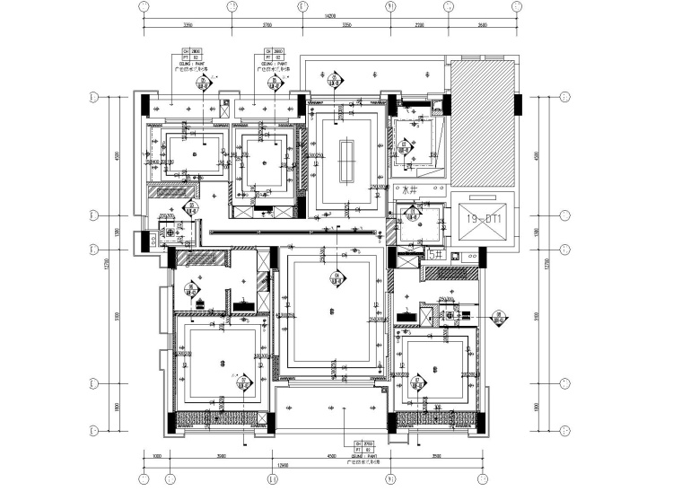 [广东]矩阵纵横Matrix-深圳前海时代B户型三居室样板房精装施工图+官方摄影-3天花布置图_看图王