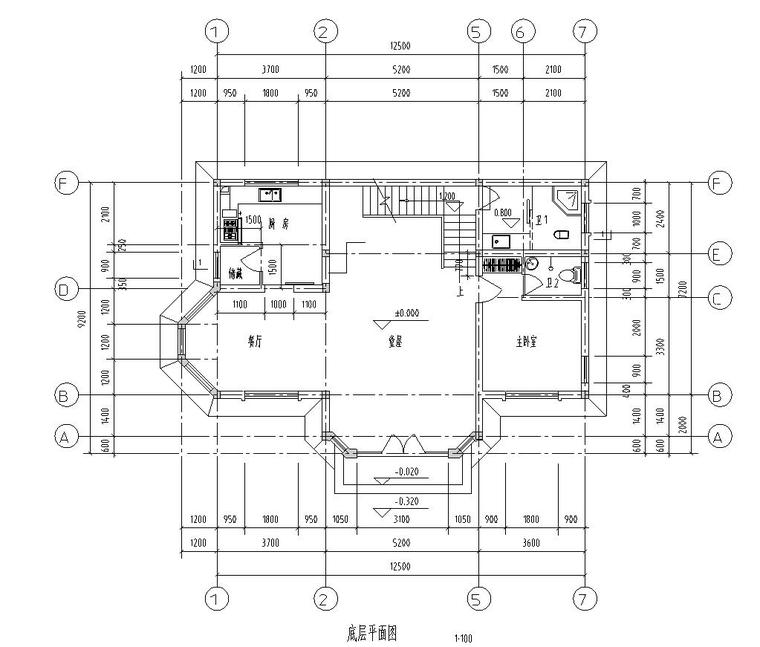 四层单家独院式别墅建筑设计文本层（包含效果图）-底层平面图