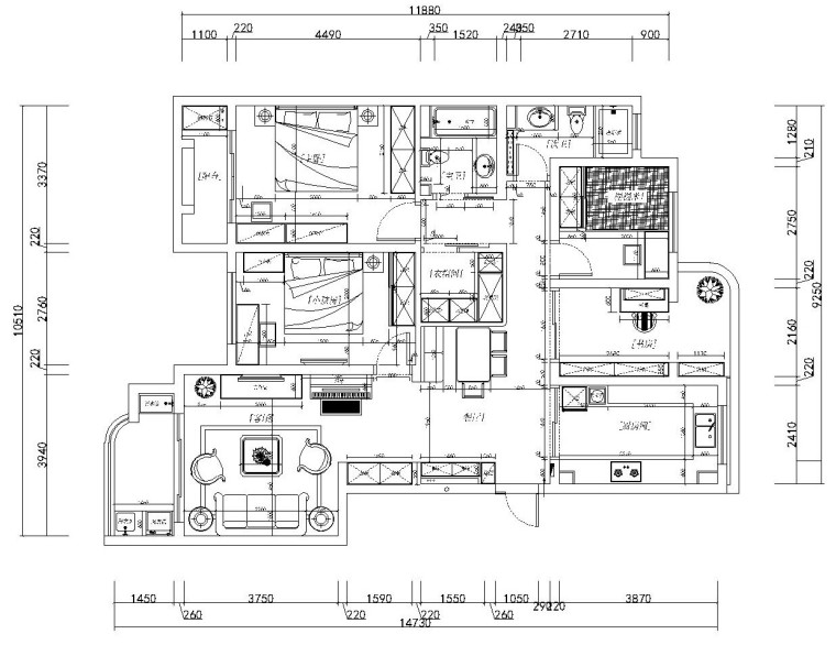欧式田园风格四居室全套施工图设计（附效果图）-天花布置图