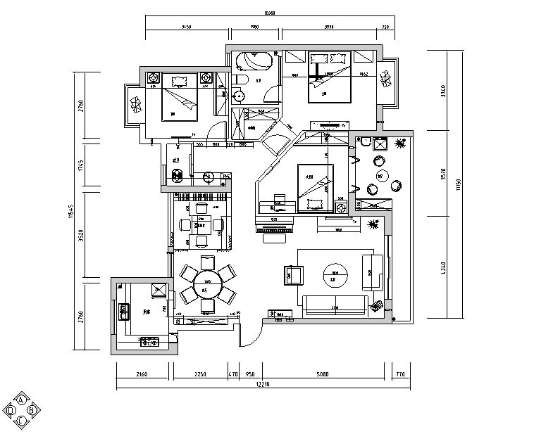 住宅施工图带效果图资料下载-[湖北]后现代四居室住宅设计施工图（附效果图）