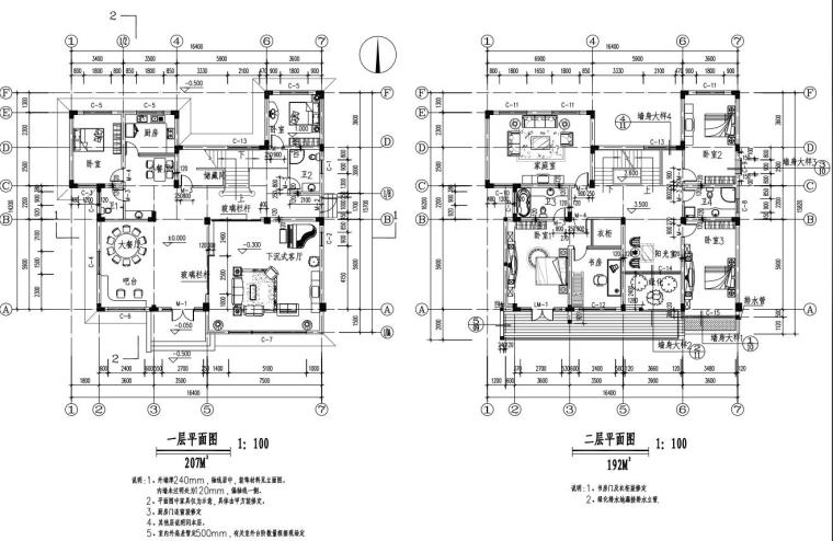 现代风格三层独栋别墅建筑设计文本框架结构（包含效果图）-一层平面图