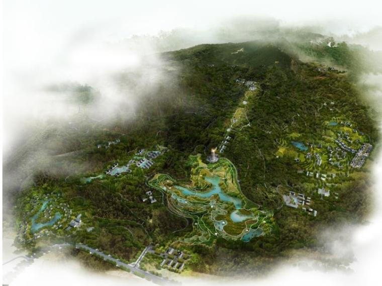 [重庆]南岸区长生桥镇云浮山生态园区规划设计（中药百草植物园）-总鸟瞰图