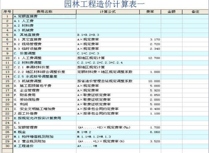 园林工程施工图预算-园林工程造价计算表一