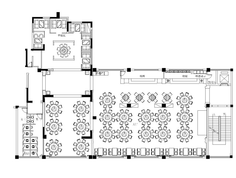 新中式酒楼室内装修全套施工图（附效果图）-二层平面图