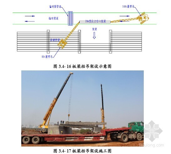 [国外工程]含T梁桥及板梁桥公路连接线工程总体施工组织设计109页-板梁抬吊架设示意图 