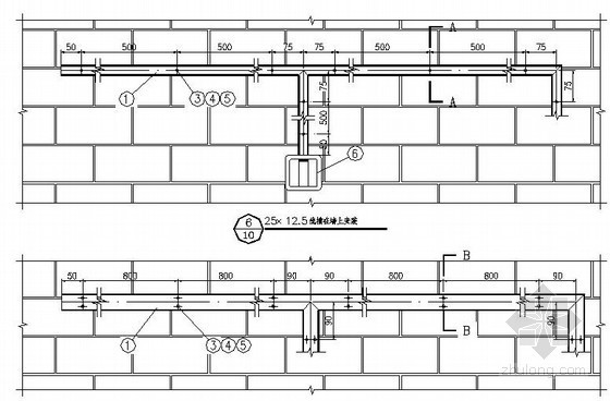 线槽安装节点资料下载-金属线槽穿楼板与墙上安装大样图