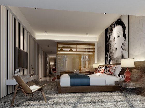 创新时尚家庭住宅资料下载-清新时尚卧室3D模型下载