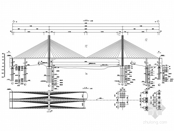 双塔三索面斜拉桥资料下载-110+220+110m三跨双塔四索面预应力混凝土梁斜拉桥设计套图（166张）