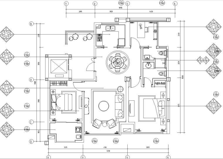 欧式香缇华府样板房B户型室内施工图设计（CAD+实景图）-里面索引图