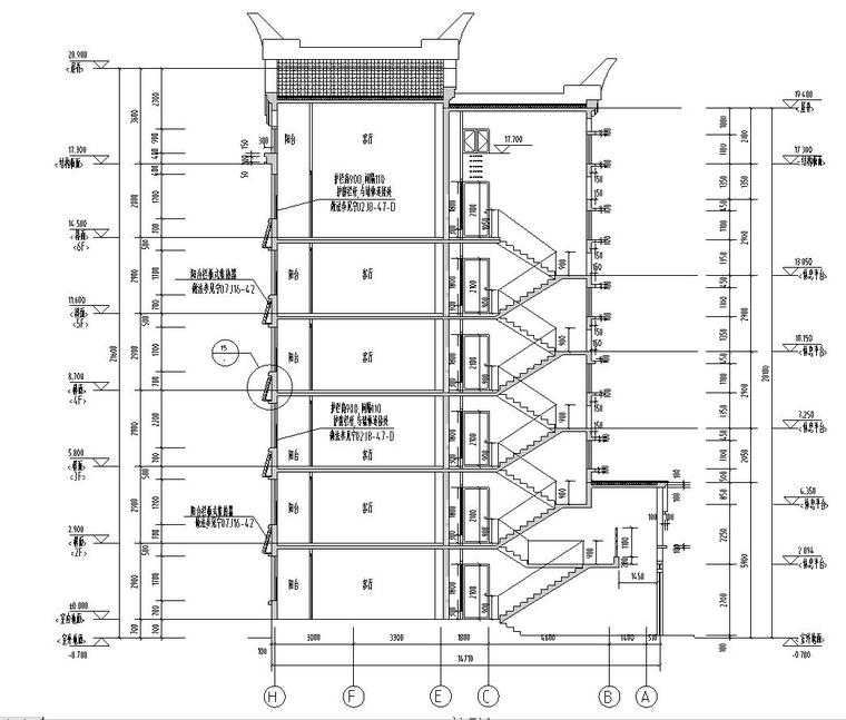 [宁夏]六层剪力墙结构中式风格住宅建筑施工图-六层剪力墙结构中式风格住宅建筑剖面图