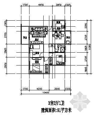 三室两厅一卫一厨全套图资料下载-三室两厅一厨一卫91平方米