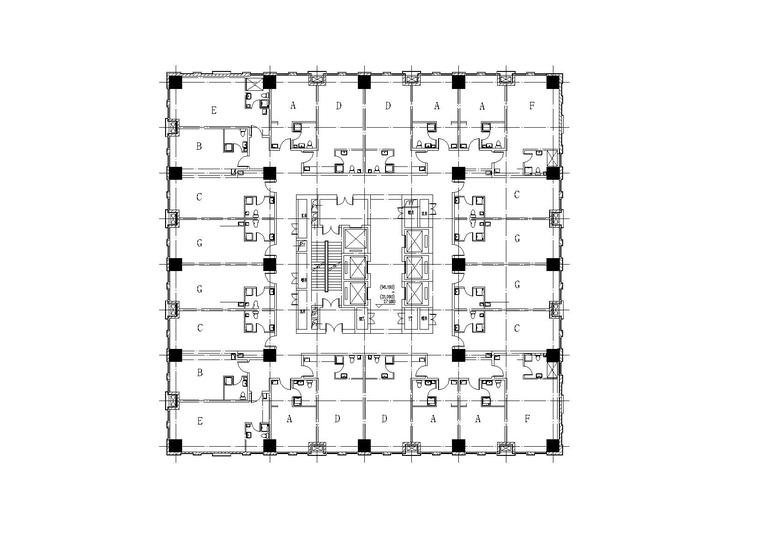 [宁夏]银川知名地产商业综合体高层办公建筑设计施工图（文本+CAD+SU）-标准层平面图