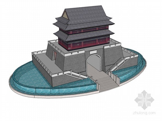 城门和议会大厦资料下载-城门楼建筑SketchUp模型下载